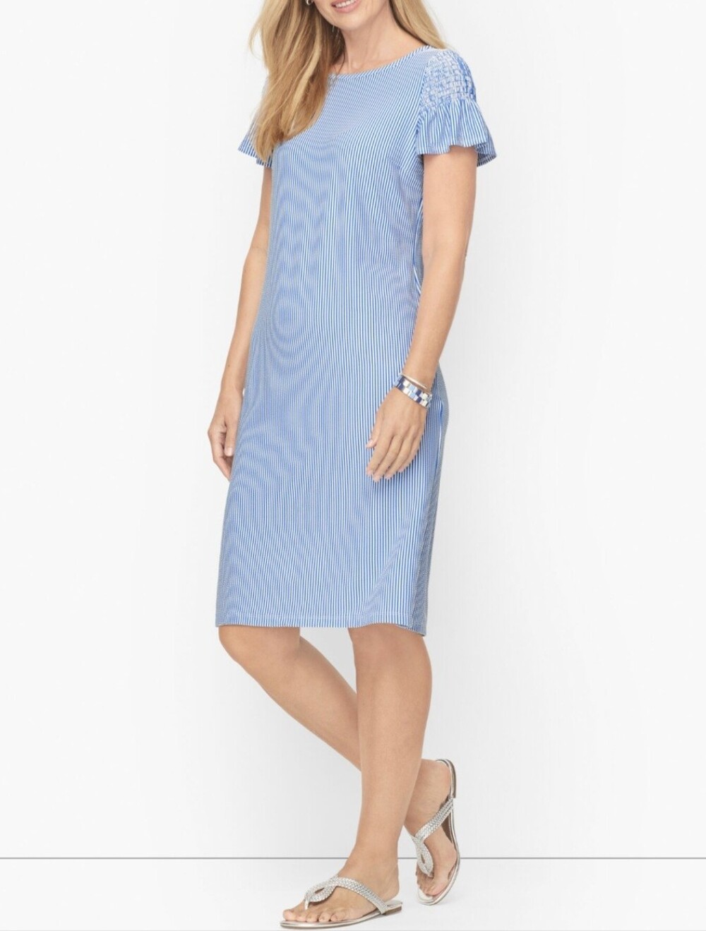 TALBOTS Striped Seersucker Knit Shift Midi Women's Dress Size XS